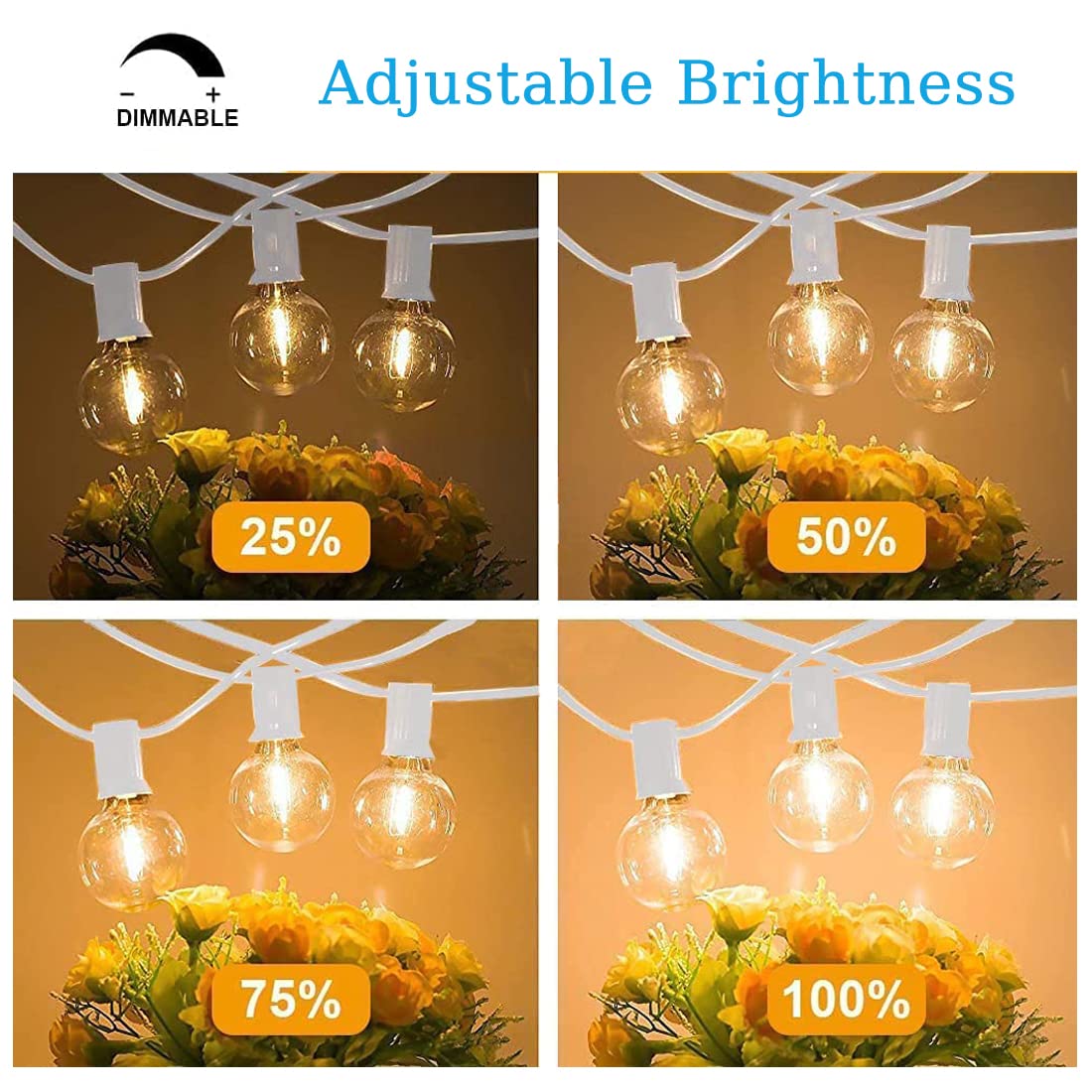 Abeja 100FT Outdoor String Lights - 52 Dimmable G40 Shatterproof LED Bulbs, 2700K Warm White Waterproof Connectable Patio Lights for Backyard, Garden, Wedding, Party & Porch Decor