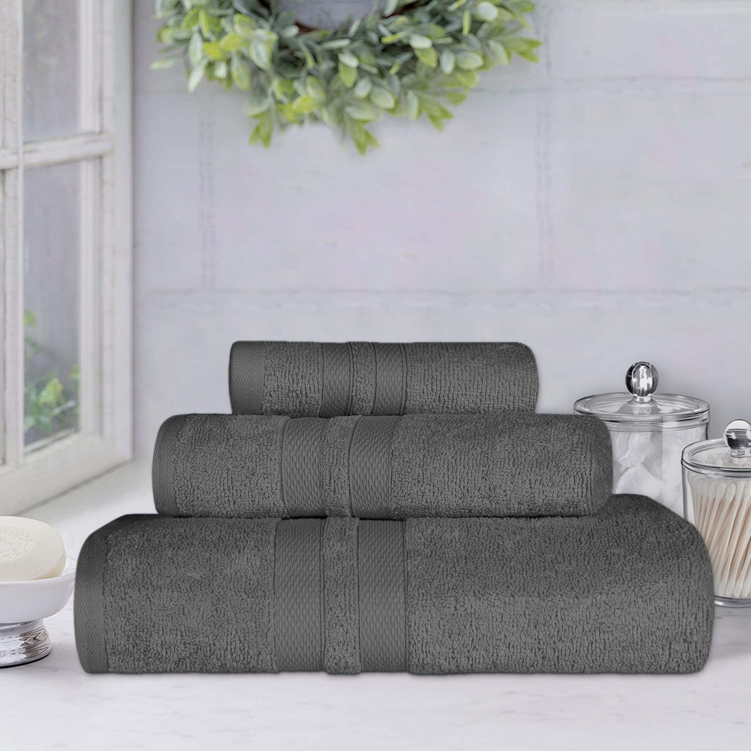Ultra Soft Cotton Absorbent Bath Towel Set - 3 Piece Solid Color Towels for Bathroom, Spa & Gym Use