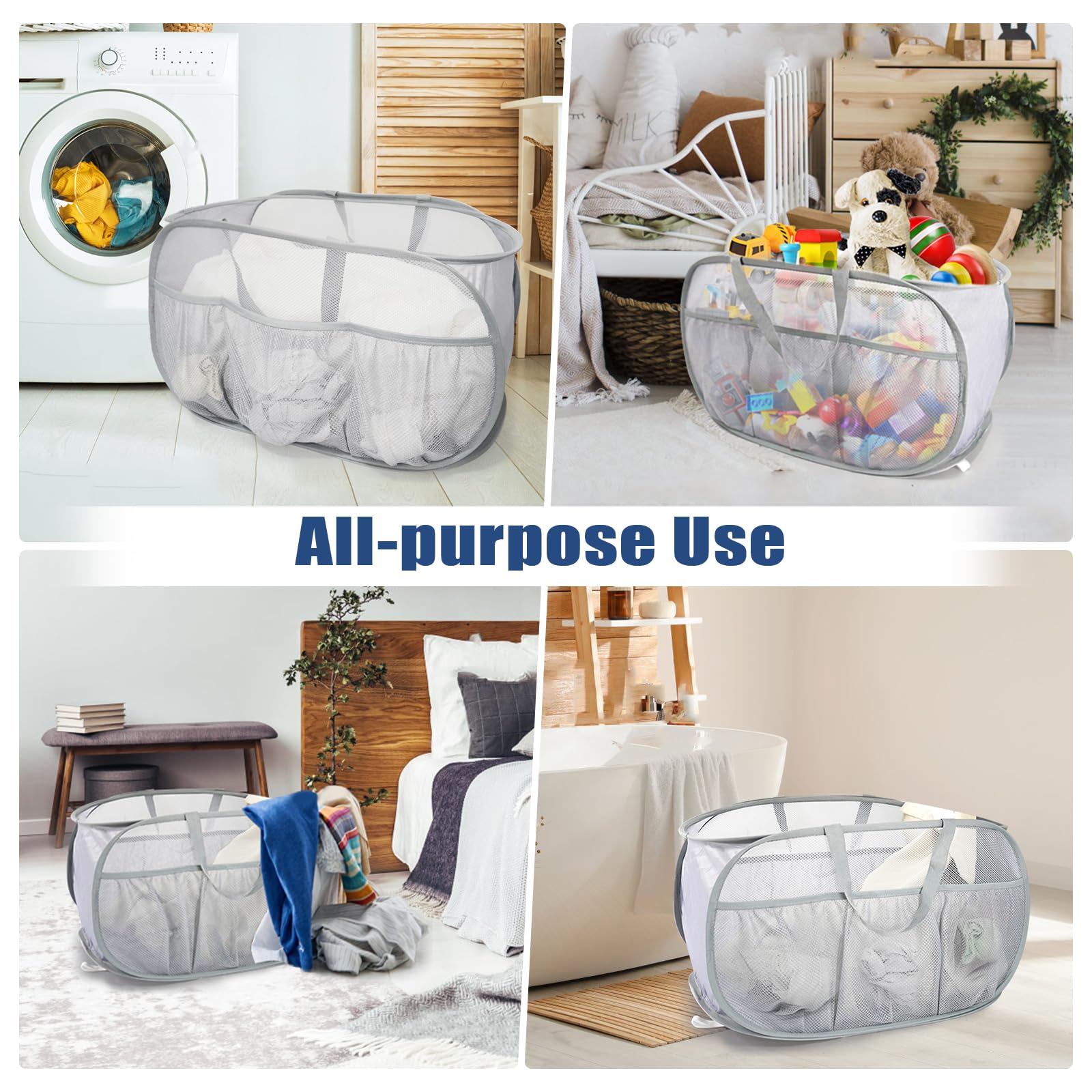 Upgrade Collapsible Laundry Basket with Mesh Bags - Foldable Pop Up Hamper for Clothes, Toys & Travel - Lightweight & Portable for Dorm, Home & Camping (Grey) | Perfect for Laundry Day, College Dorm Storage & Outdoor Adventures