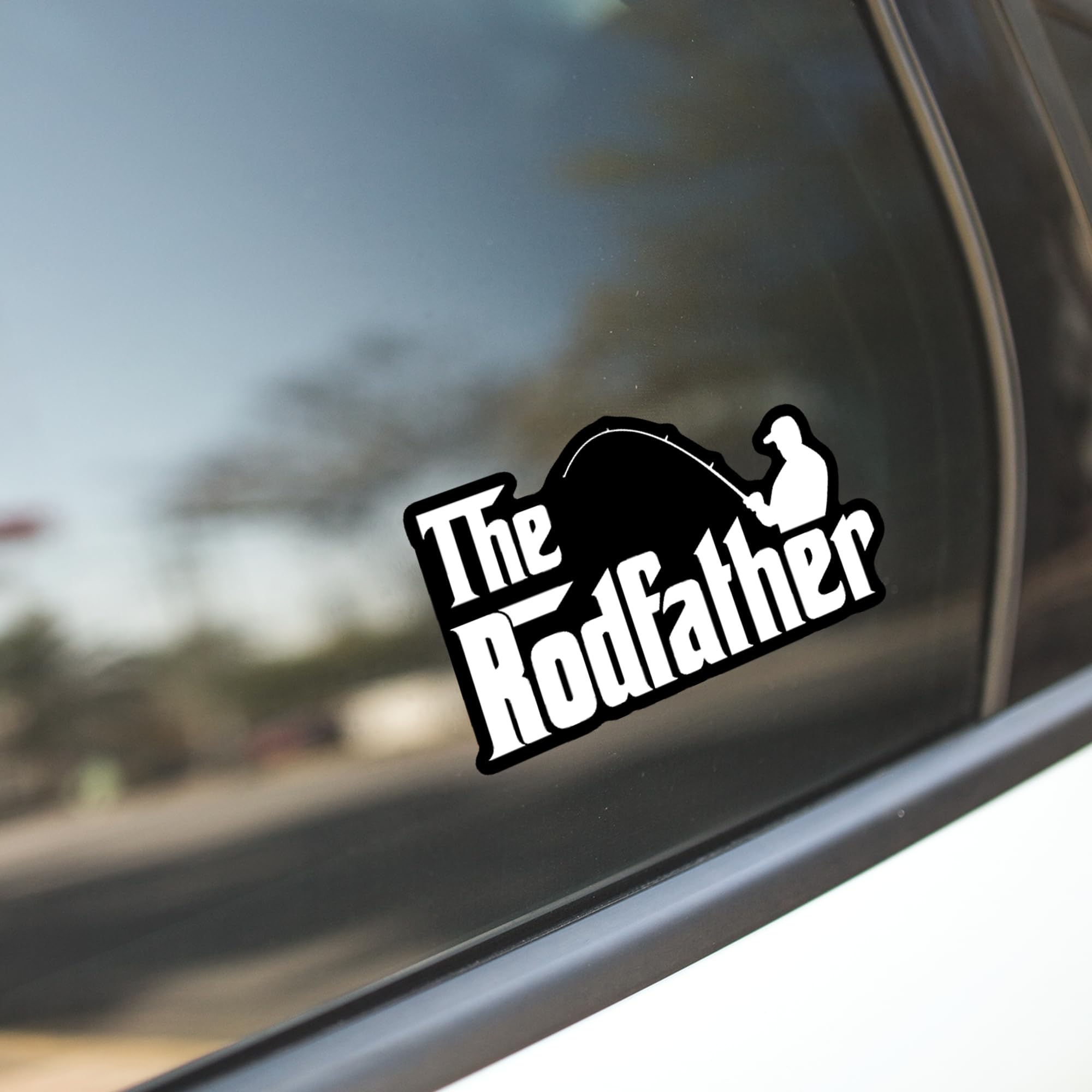 Fishing Rodfather Vinyl Decal Sticker - Waterproof Car Truck Wall Van Window Laptop Decal - 5.5 x 3.1 Inches White Sticker - KCD1834 - Perfect for Outdoor Enthusiasts & Vehicle Customization