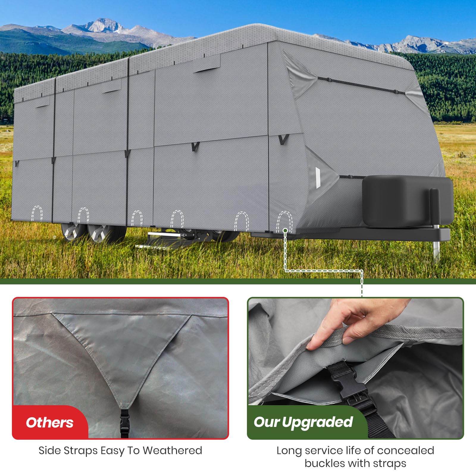 XGear Heavy-Duty 27'-30' RV Cover - 5-Layer Windproof & UV-Protected Travel Trailer Cover with Rip-Stop Fabric & 2 Extra Straps | Perfect for Outdoor Storage, Winter Protection, and Long-Term Travel