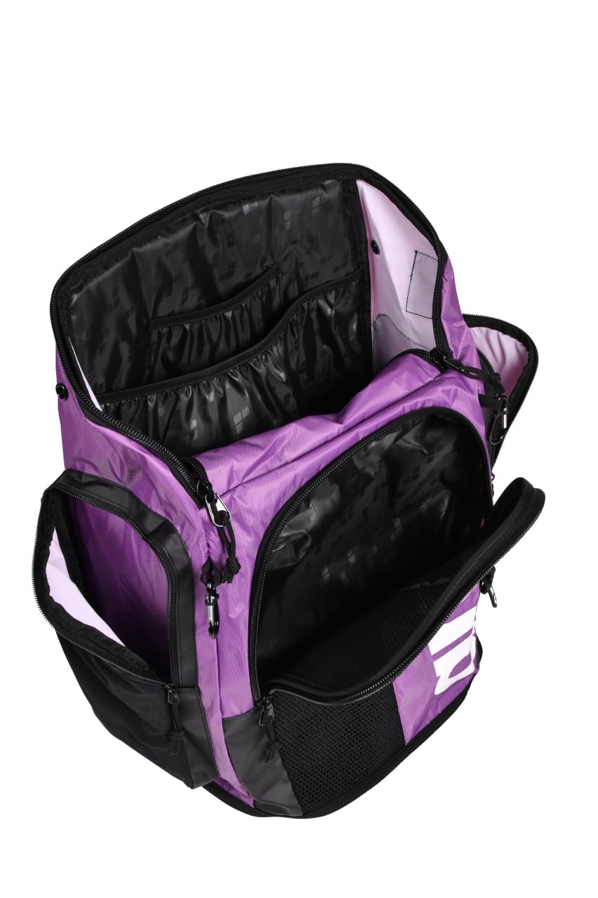 **ARENA Spiky III Backpack 45L - Large Waterproof Swim Bag for Swimming, Gym & Sports Training - Durable Gear for Men & Women Athletes - Purple - Perfect for Pool, Travel & Competition**