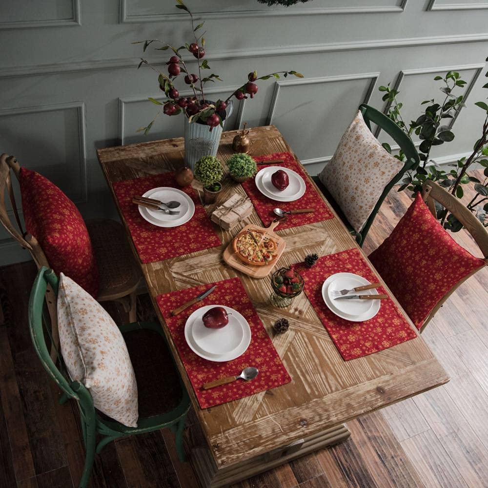 8-Piece Floral Cotton Placemats Set - Heat-Resistant Dining Table Mats with Flower Plant Pattern - Simple & Elegant Table Decor for Everyday Meals, Dinner Parties, and Home Decor