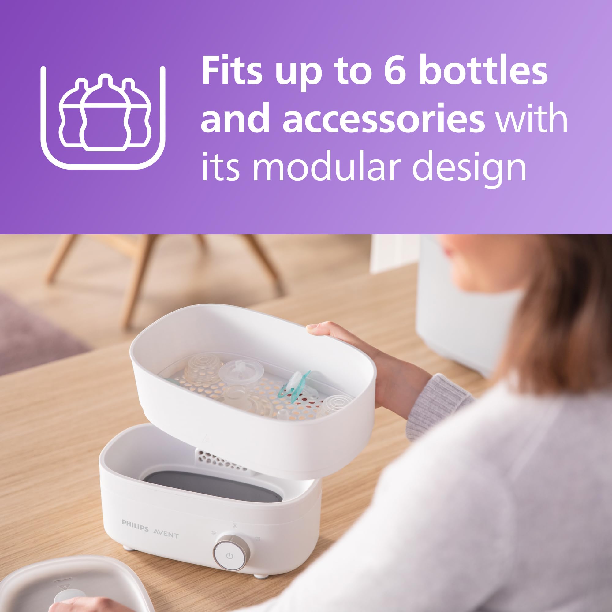 Philips Avent Premium Baby Bottle Sterilizer and Dryer - Kills 99.9% of Germs, Chemical-Free, 6 Bottle Capacity with Space-Saving Design (Model SCF293) - Perfect for Newborn Care and Travel Baby Essentials