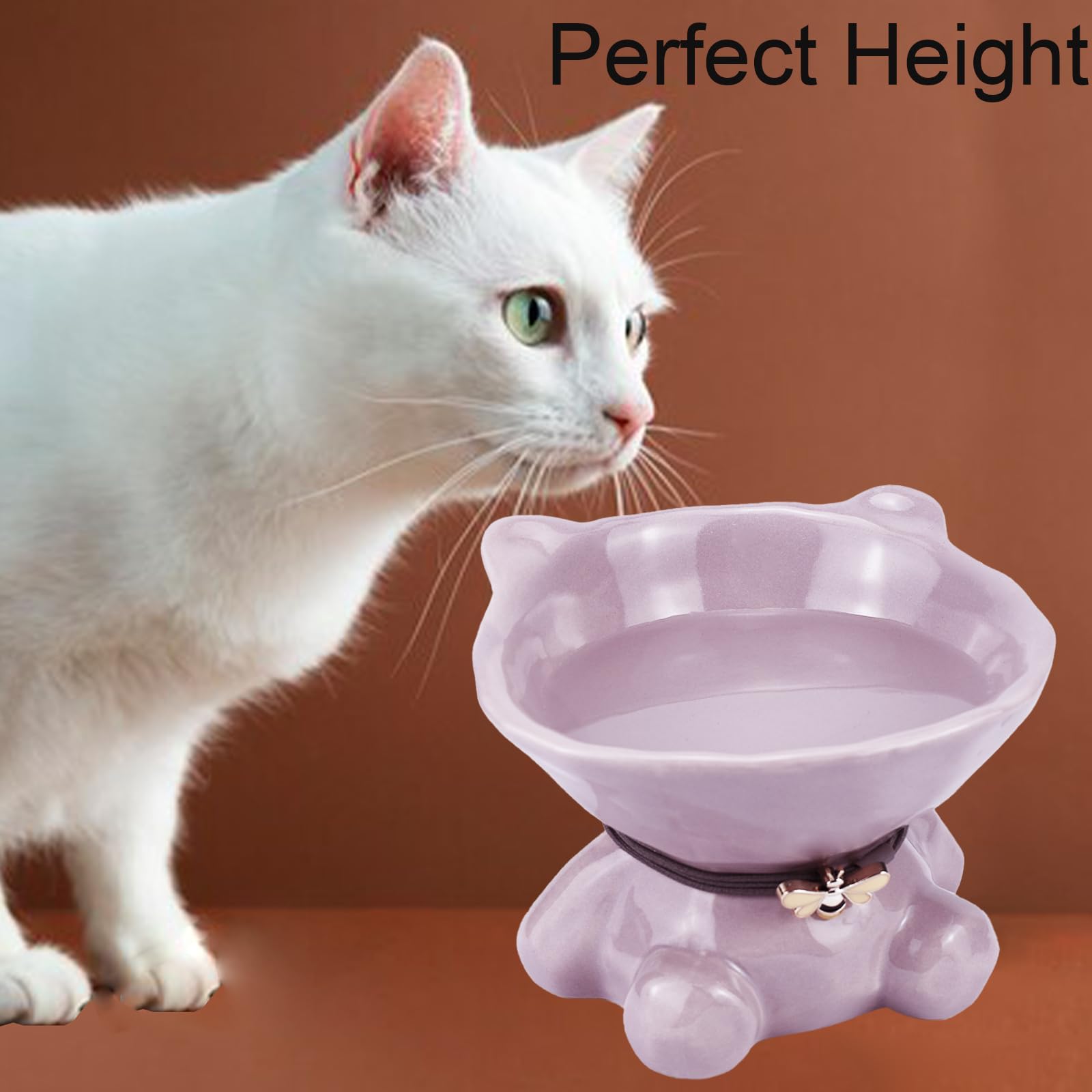 Ceramic Raised Cat Bowls - 5.4 Inch Wide Elevated Cat Food and Water Dishes - Whisker Friendly, Dishwasher & Microwave Safe - Purple Pet Feeding Bowls for Indoor Cats and Small Dogs - Perfect for Stress-Free Mealtime and Stylish Home Decor