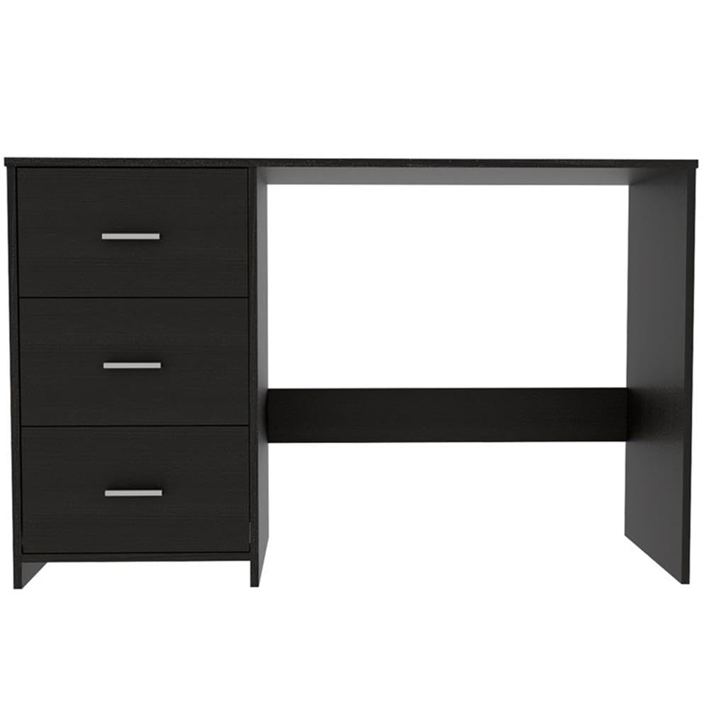 TUHOME Classic Black Computer Desk with 3 Drawers - Sturdy Home Office Desk for Study, Work & Gaming