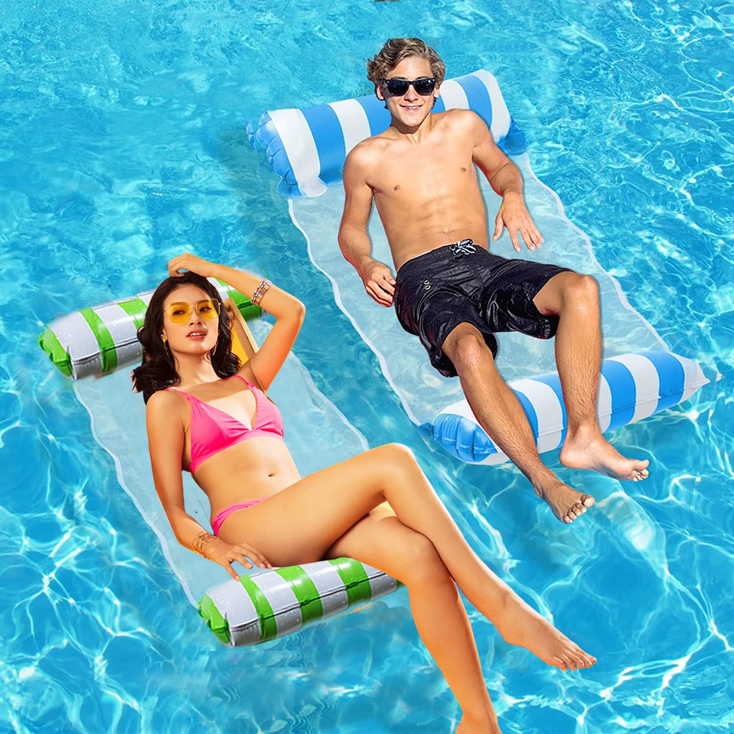 Grepol-V 2 Pack Inflatable Pool Hammock Float - 4-in-1 Multi-Purpose Floating Raft for Swimming, Lake & Beach (Saddle Lounge Chair, Hammock Drifter) - Perfect for Relaxing, Sunbathing & Water Fun