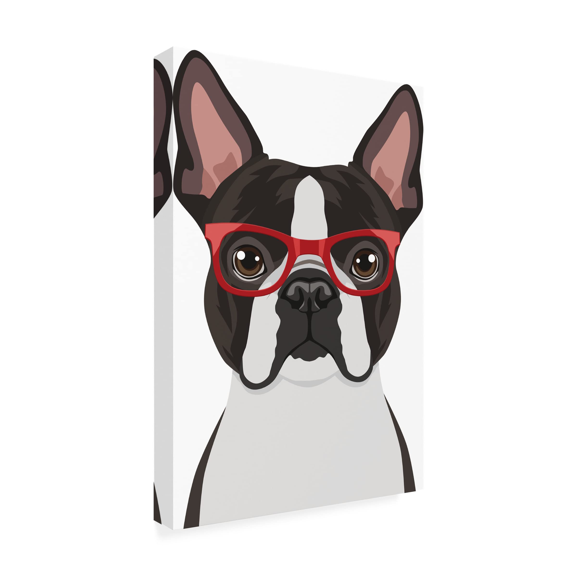 Trademark Fine Art 'Boston Terrier in Hipster Glasses' Canvas Wall Art Print - Perfect for Pet Lovers Home Decor, Living Room, Bedroom & Office
