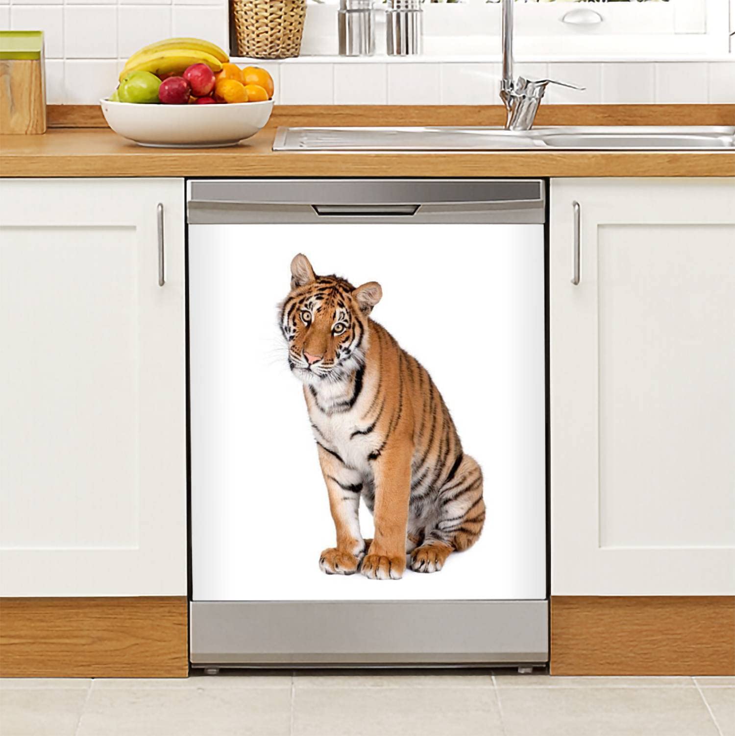 Bengal Tiger Sitting Dishwasher Magnet Sticker - 23x26in Refrigerator Decal for Home Kitchen, Fridge Metal Door & Garage - 1 Year Old Tiger Design Appliance Cover - Perfect for Home Decor & Organization