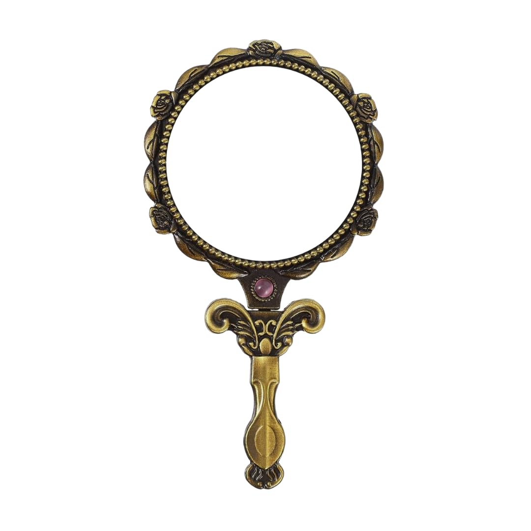 Vintage Bronze Hand Mirror - Portable Folding Makeup Mirror for Travel & Vanity