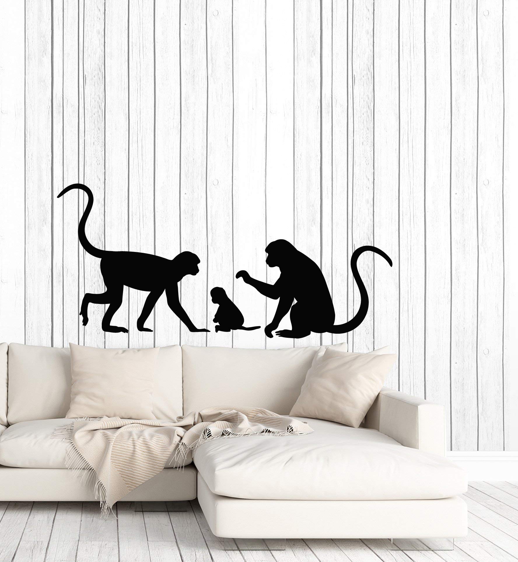 Monkey Family Vinyl Wall Decal - Large Nursery Animal Stickers for Kids Room Decor, Peel & Stick Mural (Black) - Perfect for Baby Rooms, Playrooms & Classroom Decorations