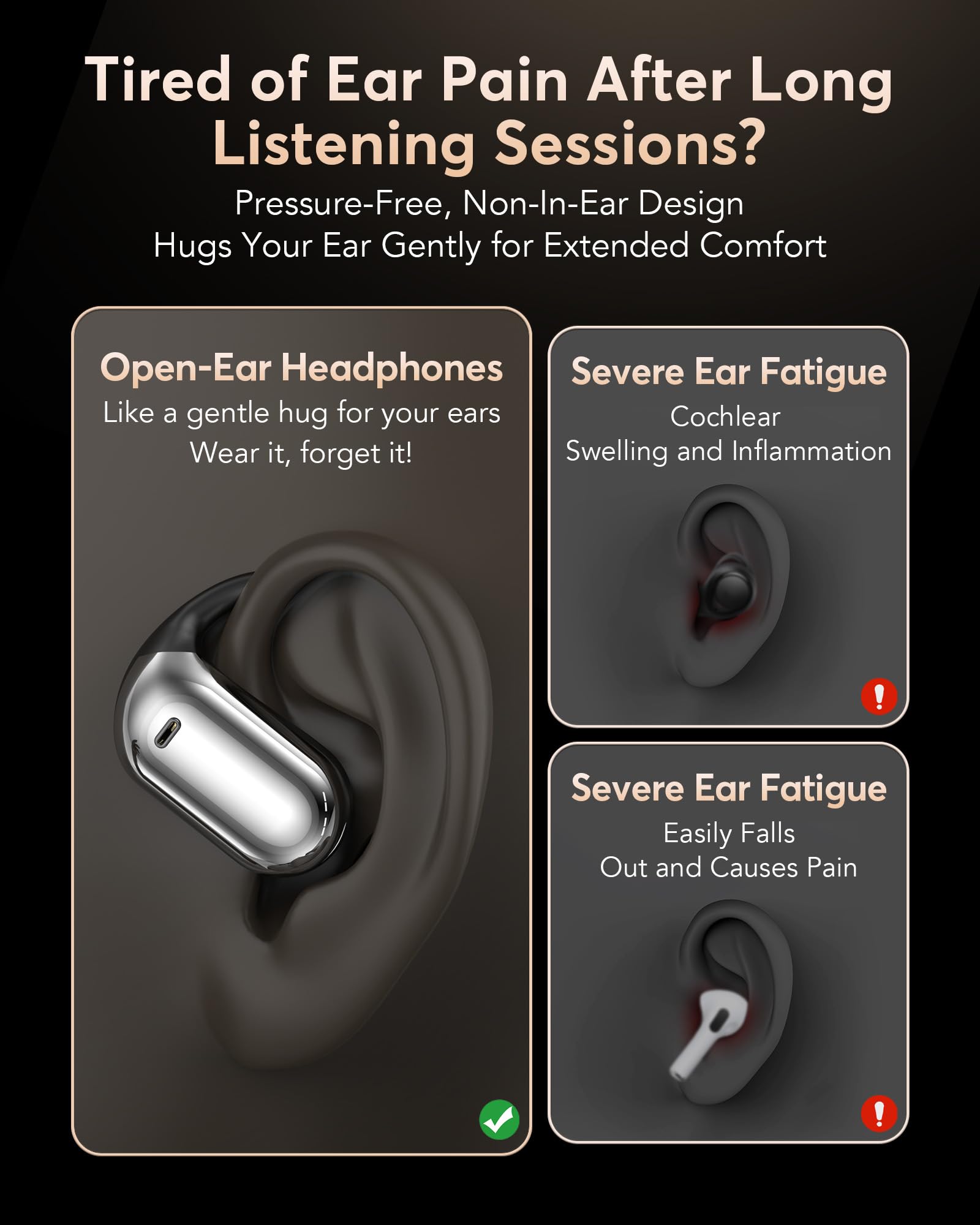 EUQQ Ultra Open-Ear Wireless Bluetooth Headphones - Ergonomic Bone Conduction Earbuds with Soft Silicone Design for Running, Sports, Fitness & Workouts - Lightweight & Comfortable for All-Day Use (Charcoal)