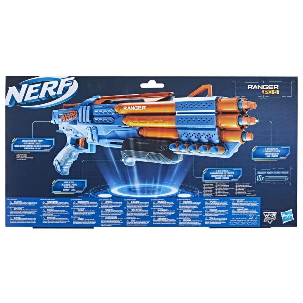 Hasbro Nerf Elite 2.0 Ranger PD-5 Toy Dart Blaster with 5 Barrels & 10 Elite Darts - Outdoor Games, Target Practice, Backyard Battles for Kids & Teens