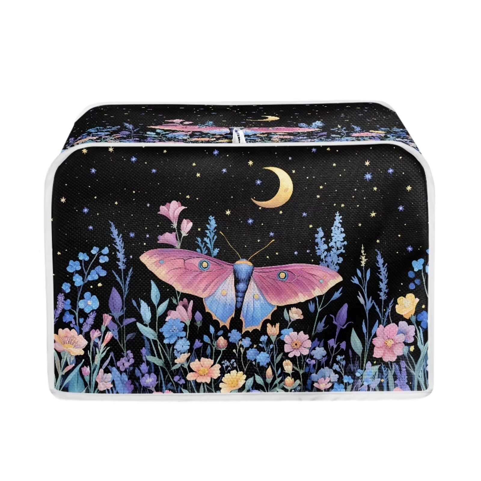 Xoenoiee Butterfly Floral Moon Toaster Cover - Dust Proof 4 Slice Toaster Oven Cover for Kitchen, Small Appliance Accessories, Perfect for Home, Office, and Dorm Use