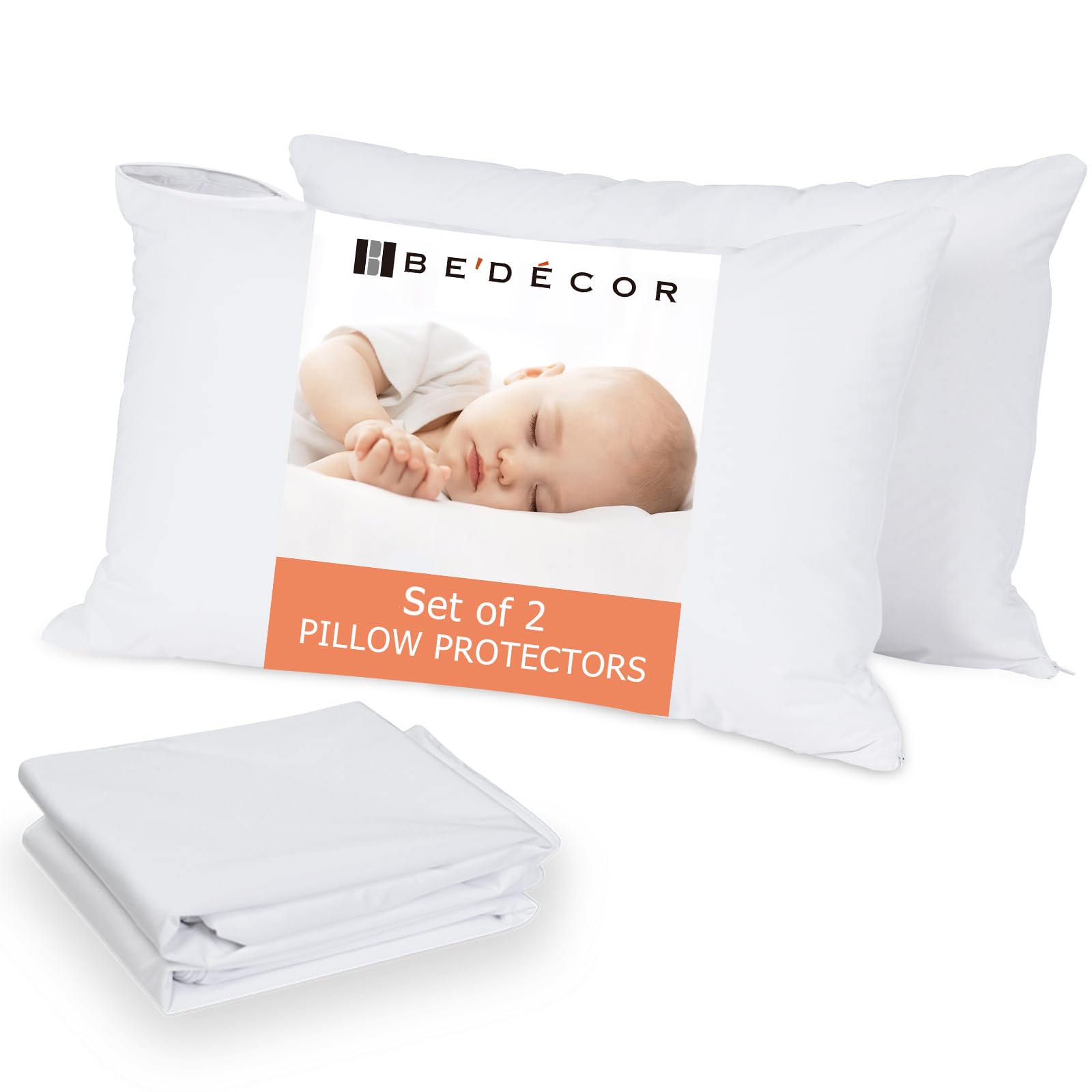 Bedecor Queen Size Waterproof Pillow Protectors with Zipper - 2 Pack Dust Proof Pillow Covers Encasement, Breathable Holes for Air Circulation - Perfect for Allergy Relief, Bedding Protection & Hotel Use