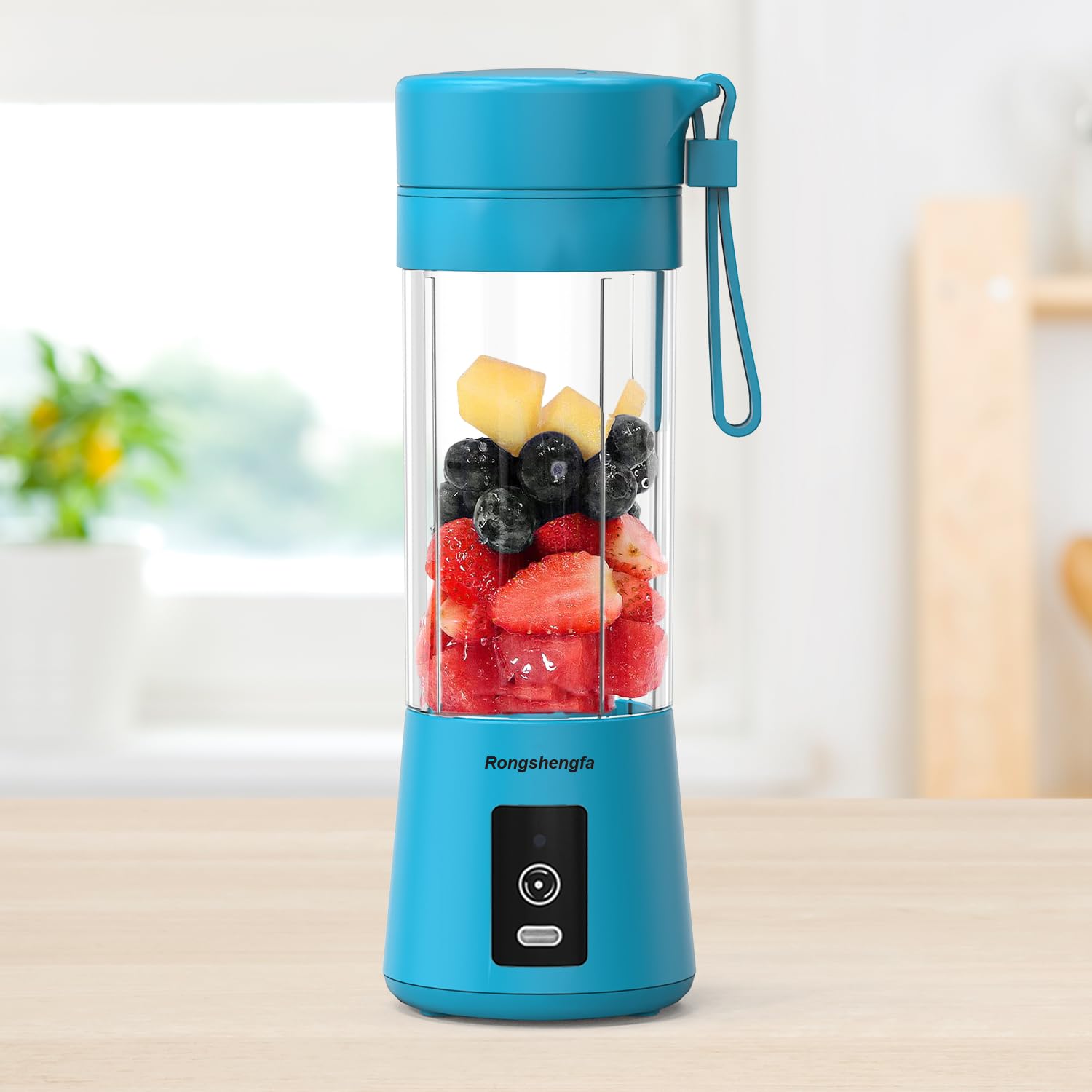 Portable USB-C Rechargeable Personal Blender - Mini Electric Blender Cup for Smoothies, Protein Shakes & Juices | Cordless Travel Blender for Gym, Office & Outdoor Use (Blue)