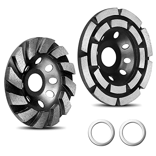 Upgraded 2 Pack Diamond Cup Grinding Wheel Set - 4-1/2 Inch Double Row & 4 Inch 12 Segment Heavy Duty Angle Grinder Wheels for Concrete, Stone, Tile Polishing and Grinding - Perfect for Construction, Masonry, and DIY Home Improvement Projects