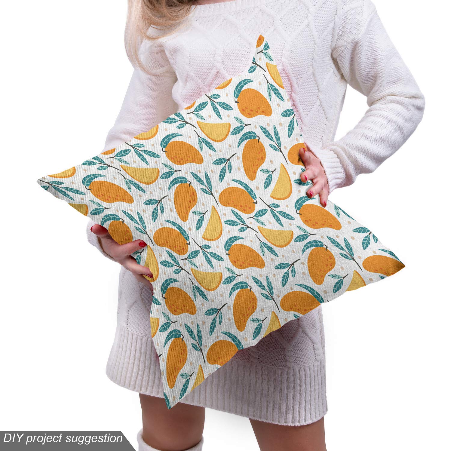 Ambesonne Tropical Mango Branches Fabric by The Yard - 3 Yards, Marigold Petrol Blue - Exotic Fruit Pattern Upholstery Material for Sofa, Curtains & Home Decor | Perfect for DIY Projects, Pillow Covers & Table Runners