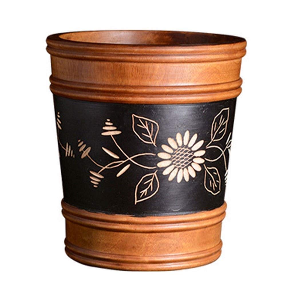 QTBH Hand-Carved Wooden Trash Can - Creative Dustbin with Multi-Functional Design for Living Room, Bathroom & Office - Eco-Friendly Waste Container & Paper Basket for Home Decor