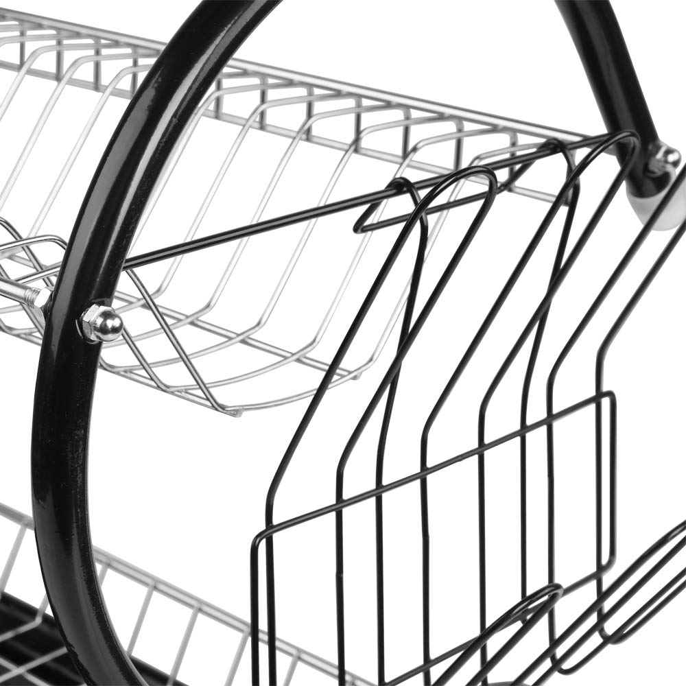 Multifunctional S-Shaped Dual Layer Dish Rack for Bowls, Plates, Chopsticks & Spoons - Space Saving Kitchen Organizer with Drainage - Perfect for Small Kitchens, Dorms & Apartments (Black)