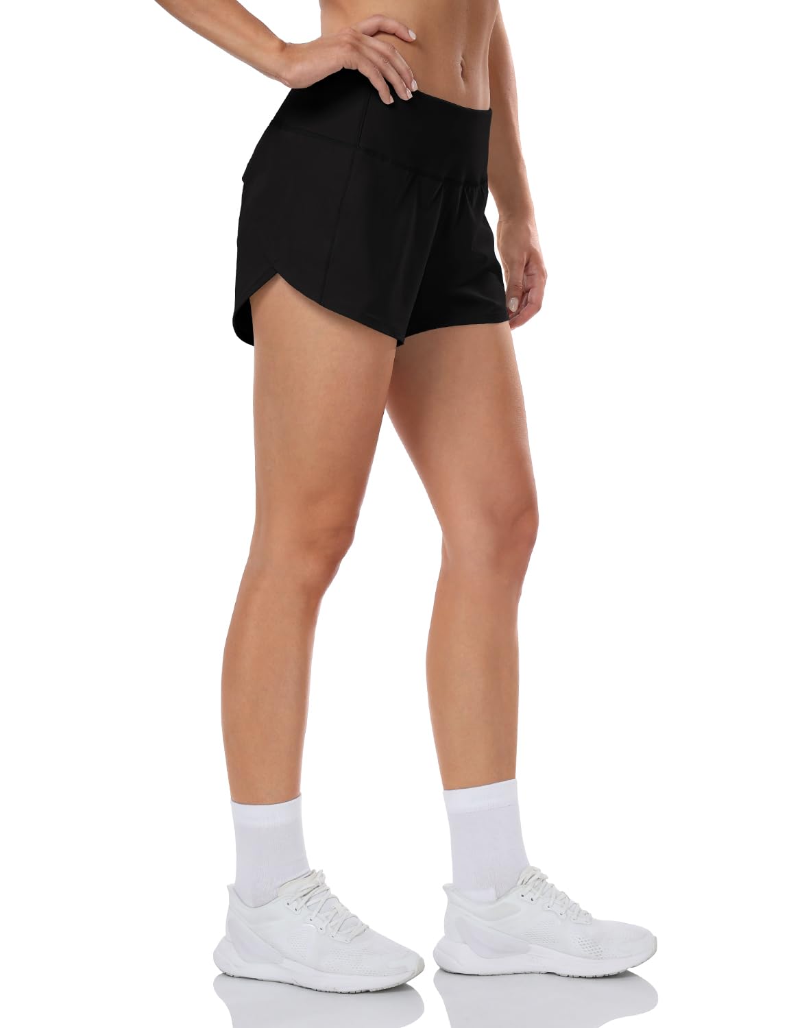 HeyNuts Women's 4'' Focus Running Shorts with Liner & Zipper Pocket - Mid Waist Athletic Workout Shorts for Jogging, Gym, Yoga & Outdoor Activities