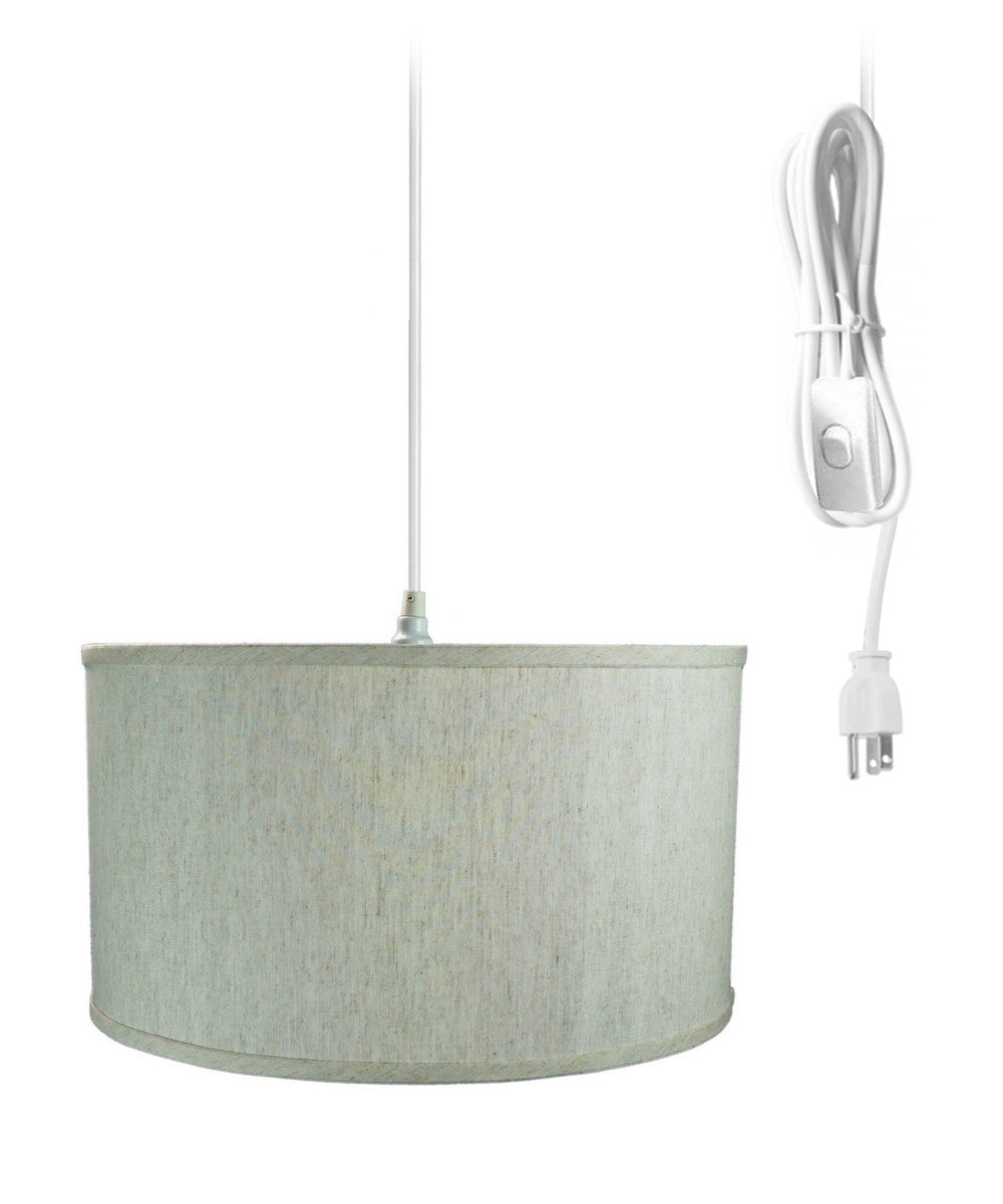 1 Light Swag Plug In Pendant with 16W Textured Oatmeal Shade & 17' White Cord - Perfect for Bedroom, Living Room, or Dining Room Lighting Decor