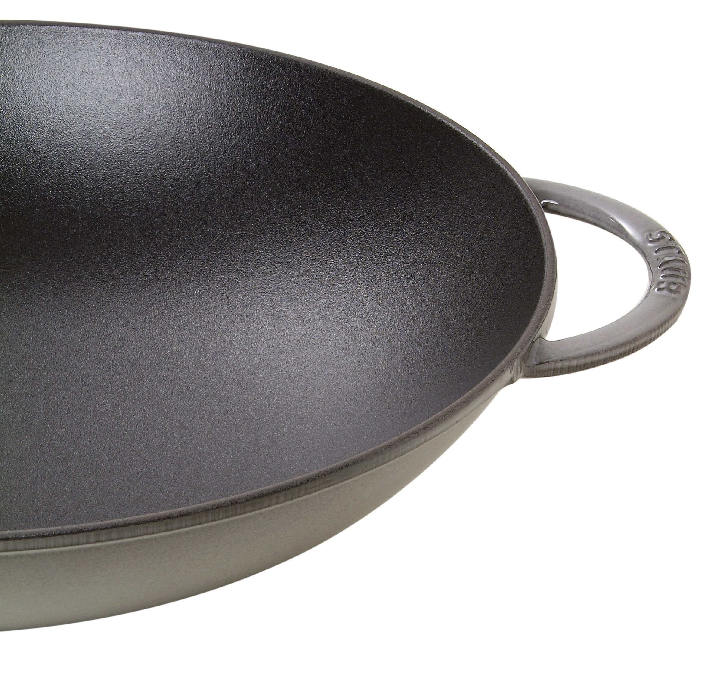 Staub 40509-336 14.6 Inch (37 cm) Gray Enameled Cast Iron Wok with Glass Lid - Induction Compatible Chinese Stir Fry Pan with Tempura Grill - Perfect for Asian Cooking, Stir Frying & Deep Frying at Home