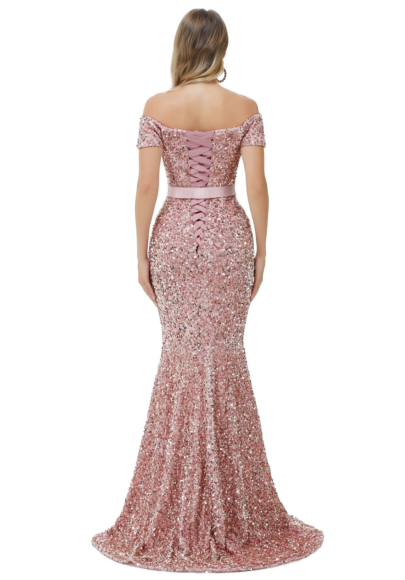 Sparkly Sequin Mermaid Evening Dress for Women - Off Shoulder Bridesmaid & Prom Gown - Perfect for Weddings, Parties, and Formal Events