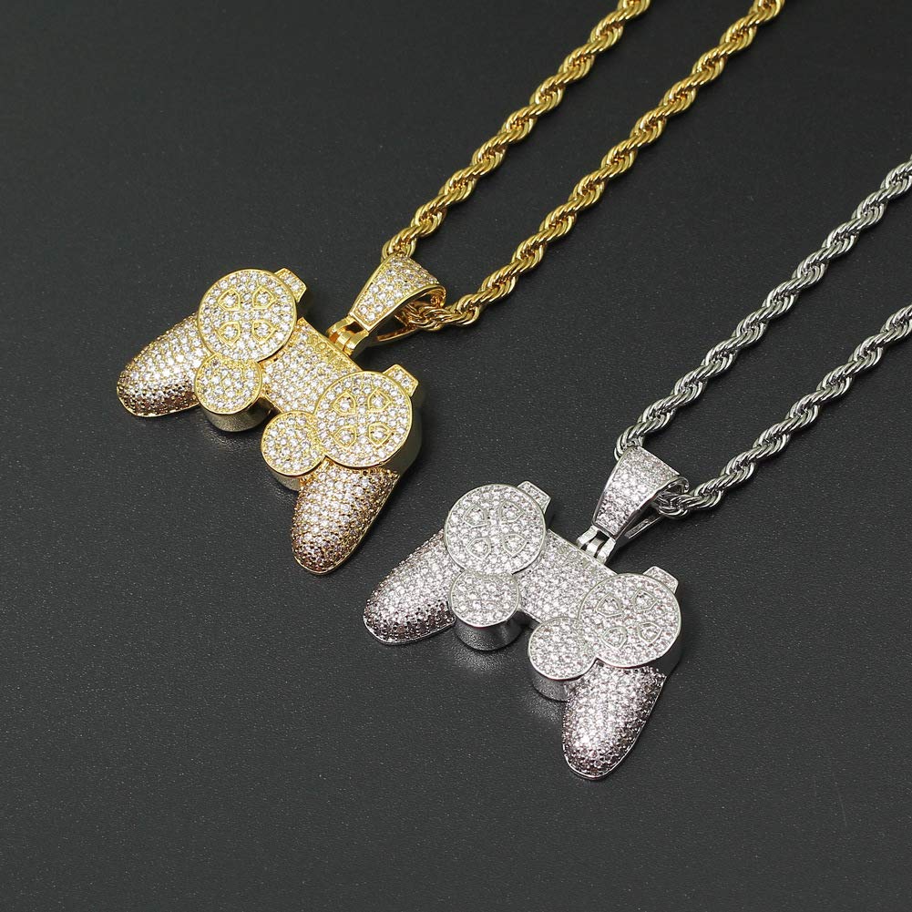 18K Gold Plated Iced Out Pendant Necklace with CZ Simulated Diamonds - Hip Hop Bling Jewelry for Men & Women - Perfect for Parties, Gifts & Streetwear Fashion