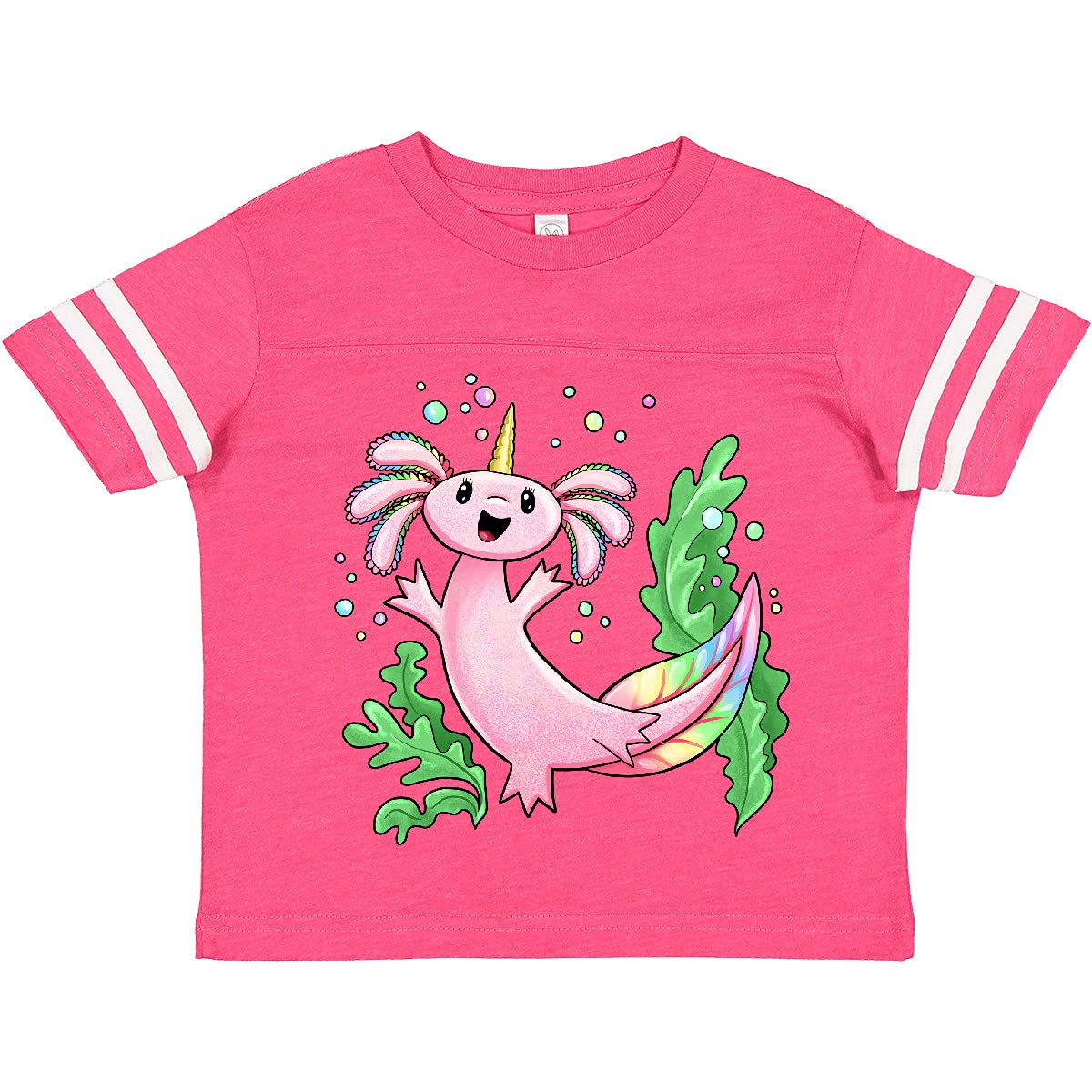 Inktastic Axolotl Unicorn with Rainbow Tail & Bubbles Toddler T-Shirt - Cute Kids Graphic Tee for Playdates, Birthday Parties & Everyday Wear