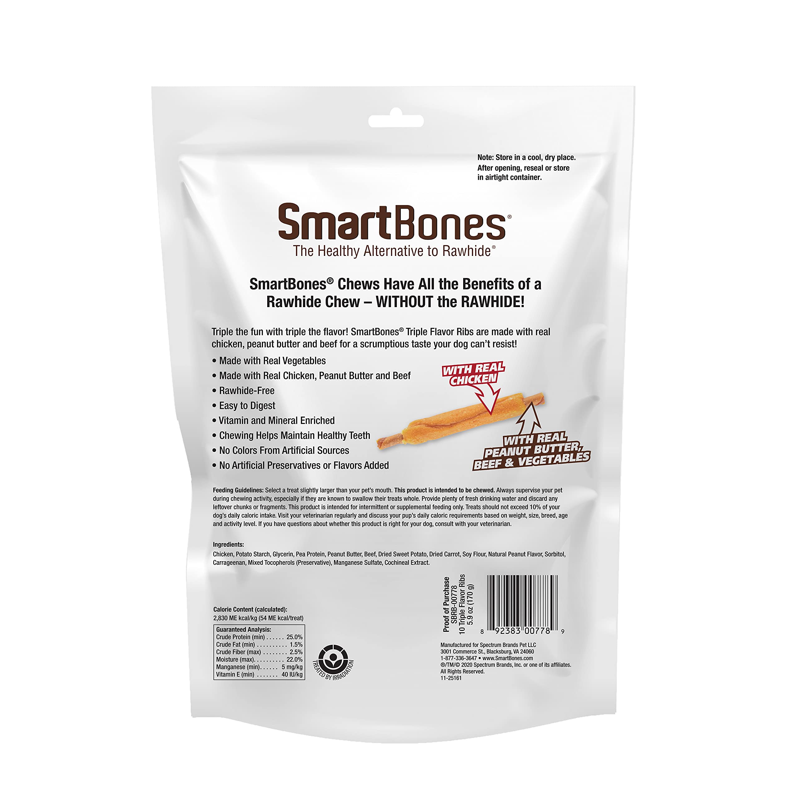 SmartBones Triple Flavor Ribs Dog Chews - 10 Count (Pack of 6) | Rawhide-Free, Healthy Dental Treats for Small & Medium Dogs | Perfect for Training Rewards and Anxiety Relief