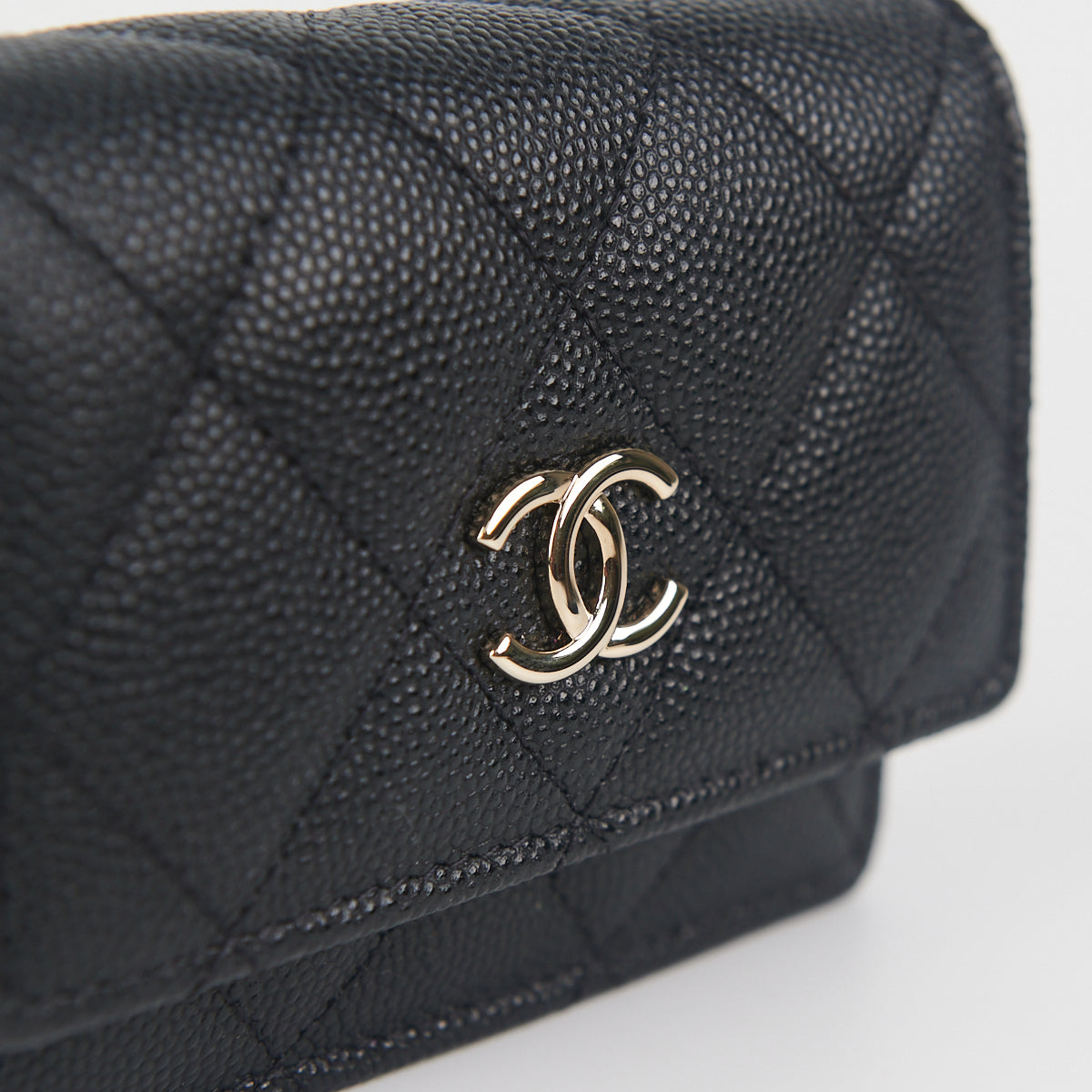 Chanel Quilted Caviar Leather Cardholder on Chain Wallet - Black | Luxury Compact Wristlet for Credit Cards & Cash | Perfect for Evening Out & Travel