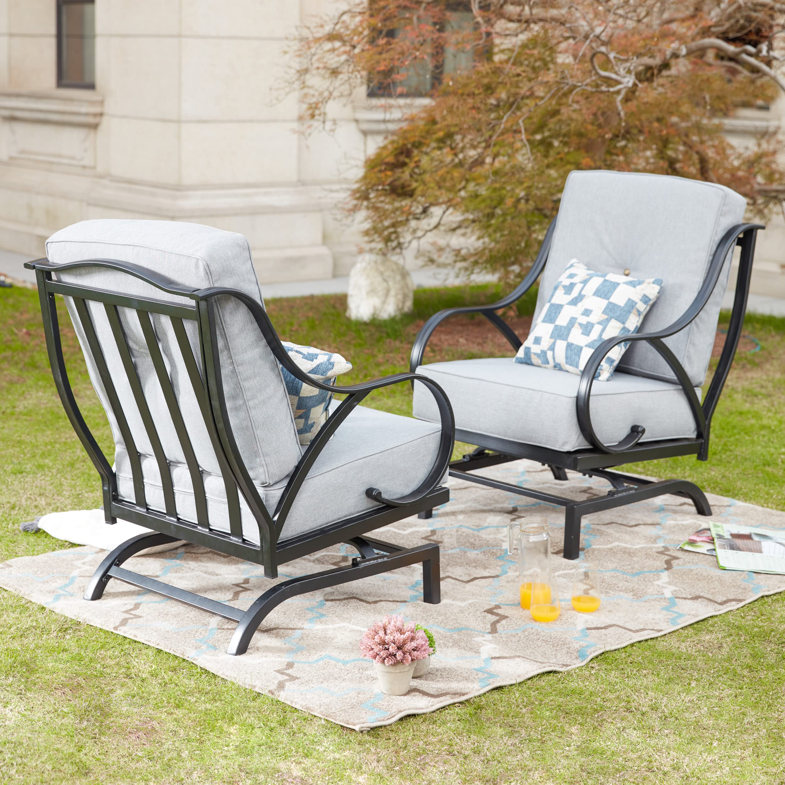 LOKATSE HOME 2-Piece Outdoor Patio Conversation Set with Cushions - Weather-Resistant Metal Frame Furniture in Gray - Perfect for Garden, Backyard, and Poolside Relaxation