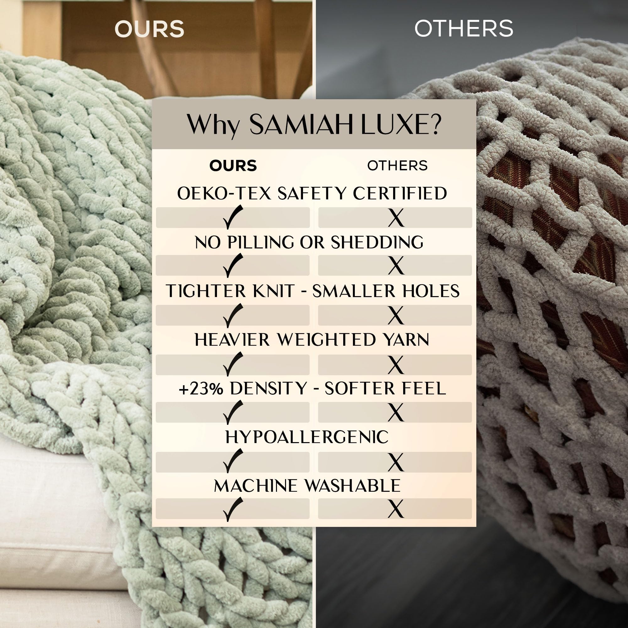 SAMIAH LUXE Sage Green Chunky Knit Blanket Throw 50x60 Inches - Soft Chenille Knitted Blanket for Couch, Bed & Home Decor - Cozy Thick Yarn Crochet Throw for Living Room, Bedroom & Boho Style - Perfect for Snuggling, Netflix Nights & Gift Giving