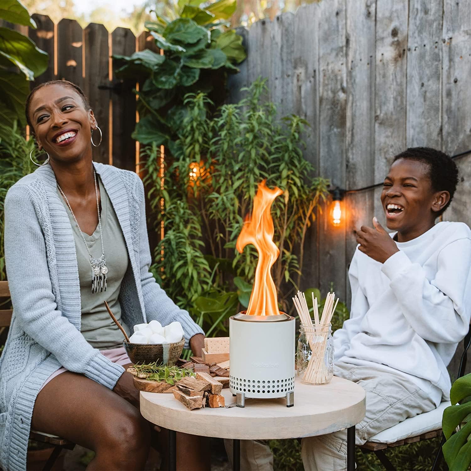 Solo Stove Mesa XL Fire Pit - Compact Outdoor Wood Burning Fire Pit for Backyard, Patio, Camping - Smokeless & Portable Design (White, Bone Finish) - Perfect for Gatherings, S'mores & Relaxing Evenings