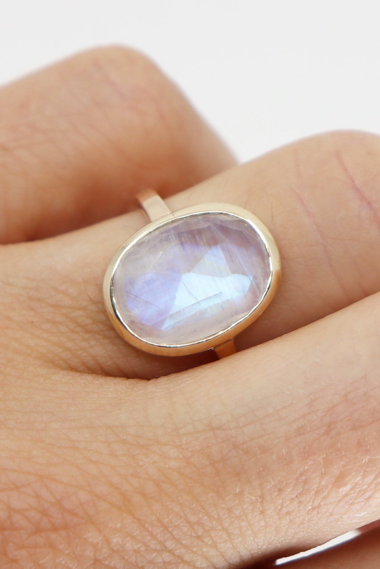 Faceted Oval Moonstone Ring - Elegant Handmade Sterling Silver Jewelry for Women | Perfect for Weddings, Parties & Everyday Wear