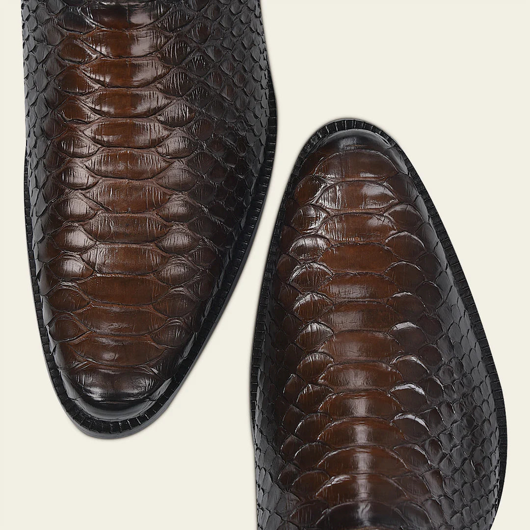 Franco Cuadra Men's Chocolate Brown Python Skin Ankle Boots - Casual Dress Boots for Everyday Wear & Outdoor Adventures