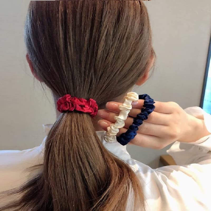 FAMEZA 12Pcs Satin Elastic Hair Bands - Soft Silk Scrunchies, Skinny Hair Ties & Ponytail Holders for Women & Girls - Perfect for Everyday Use, Workouts, and Gifts