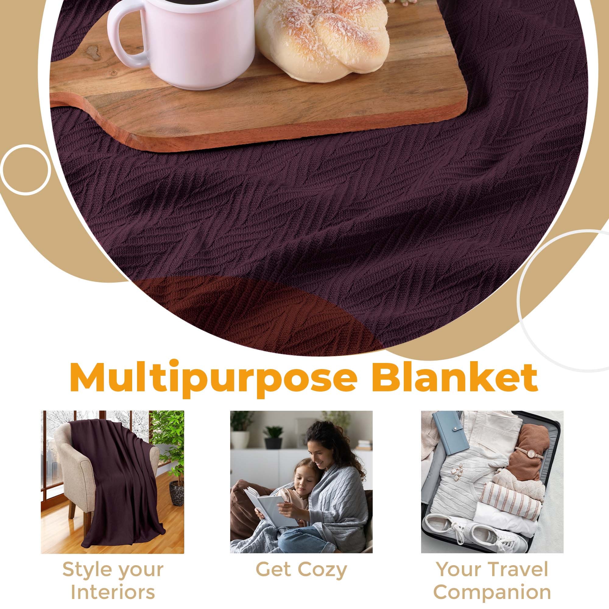 Soft All-Season Chevron Cotton Bed Blanket & Sofa Throw - Cozy Home Decor for Living Room, Bedroom, and Travel