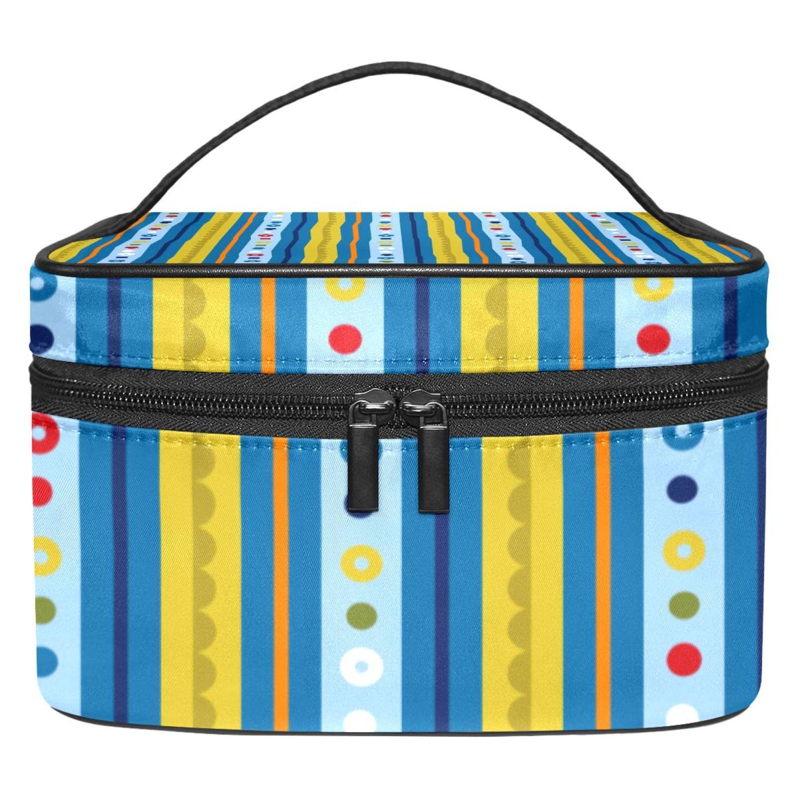 Waterproof Blue Stripe Pouch Bag for Travel - Small Cosmetic Makeup Organizer for Girls - Perfect for Toiletries, Jewelry & Essentials Storage on Vacation