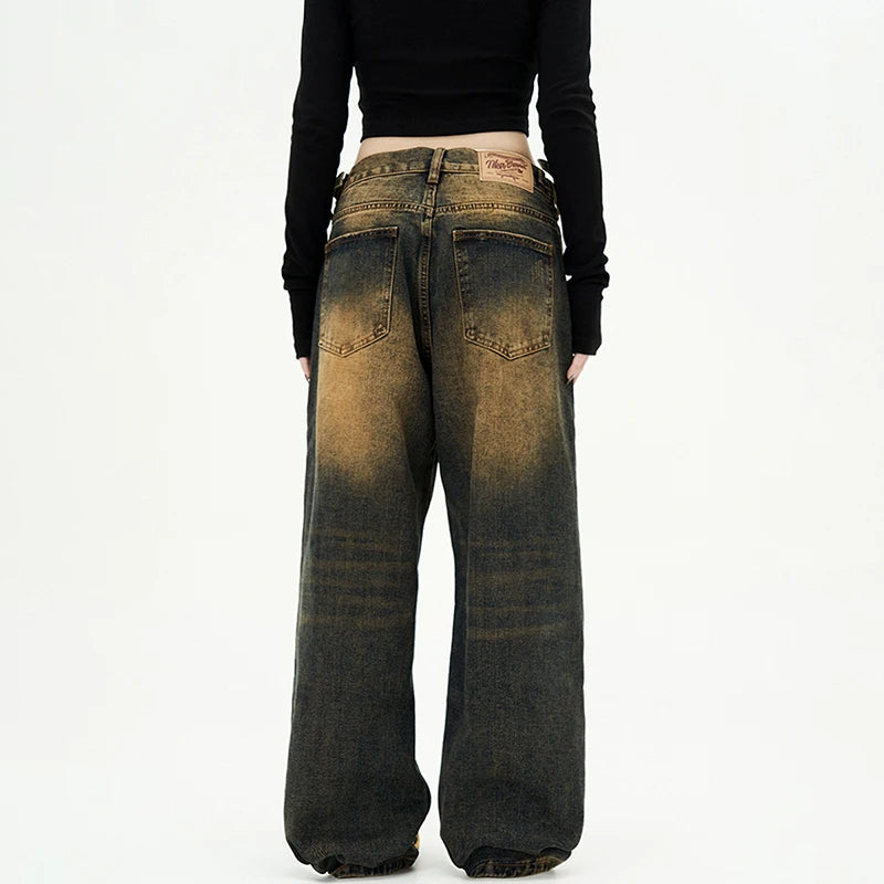 American Style Men's Distressed Denim Jeans - Straight Wide Leg Washed Contrast Color Pants for Men | Casual Wear, Street Style & Autumn Fashion