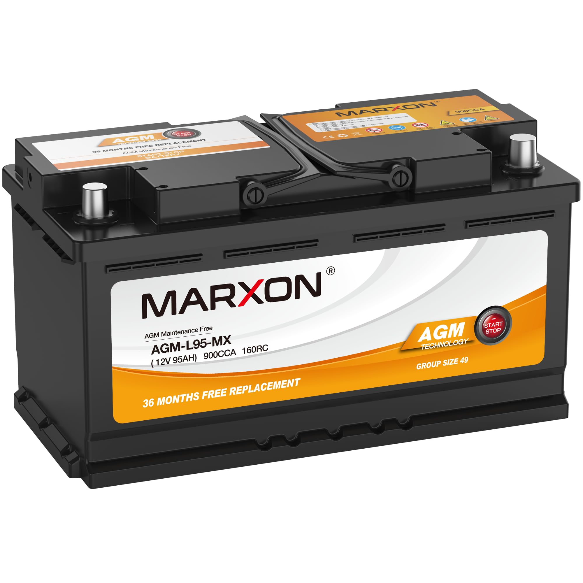 MARXON Group 49 H8 L5 AGM Car Battery 12V 95AH 900CCA - Maintenance Free Automotive Replacement Battery for Start-Stop Vehicles | Perfect for Trucks, SUVs & Luxury Cars