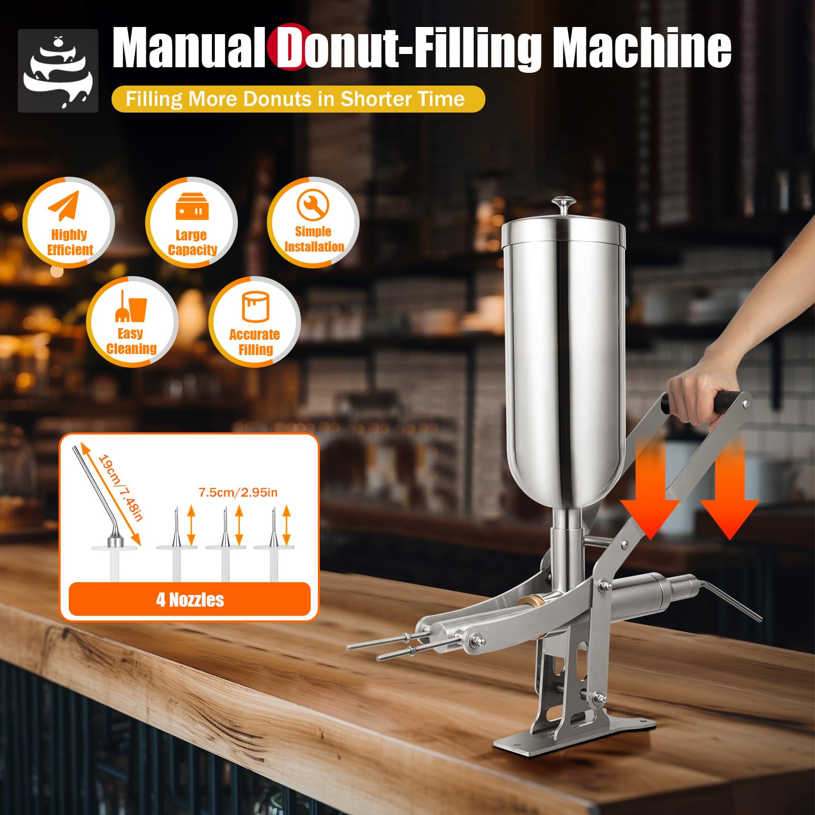 **Stainless Steel Manual Churro Filler Machine - 5L Donut Filling Injector with 4 Nozzles for Pastry, Bakery & Restaurant Use - Perfect for Churros, Eclairs & Cream Puffs**