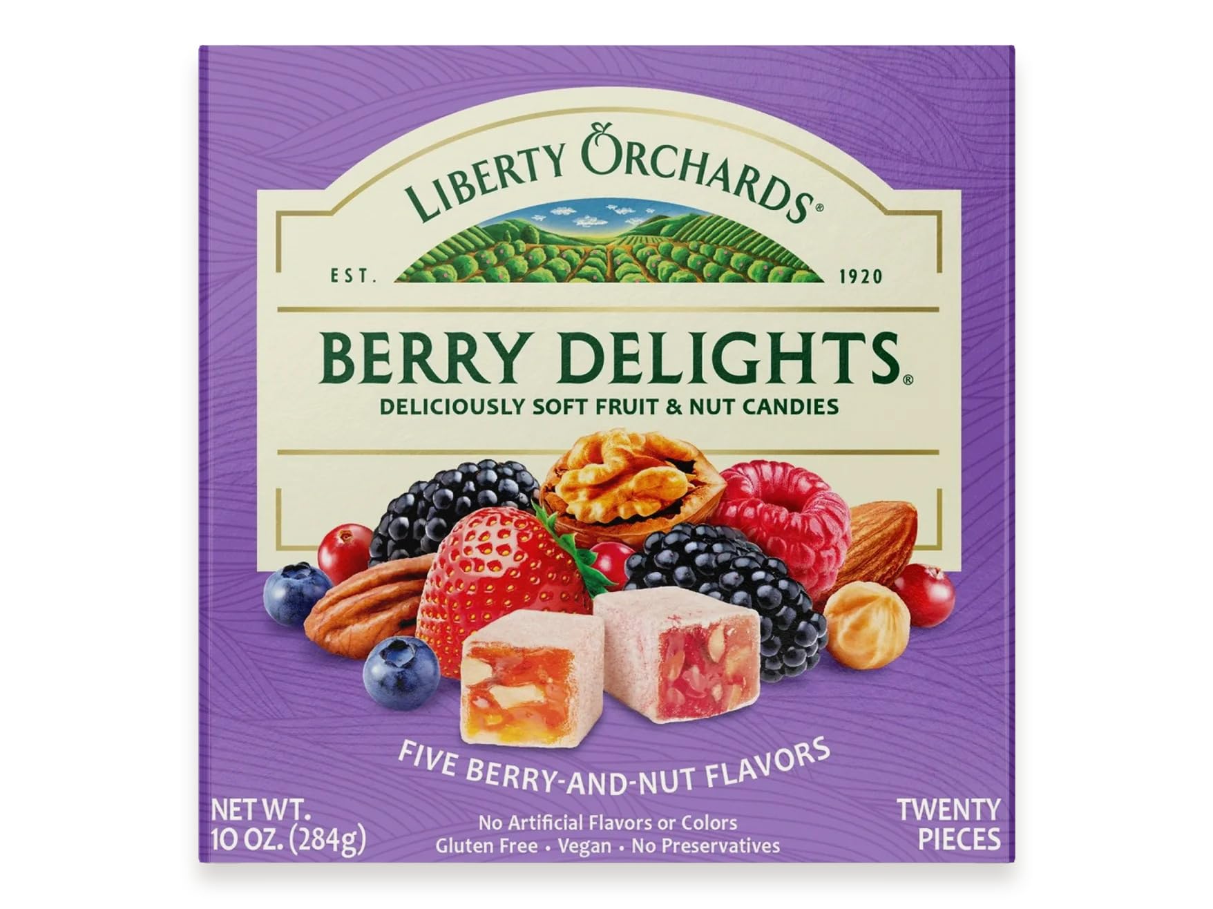 Liberty Orchards Berry Delights - Vegan Mixed Berry Snacks, Gluten-Free Turkish Delight Candy with Strawberry, Blueberry & Walnut, 10oz Gift Box | Perfect for Gifting, Parties & Healthy Snacking
