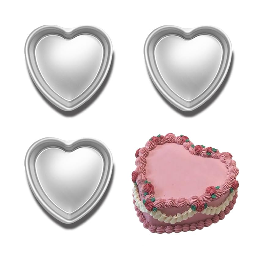 3-Pack 8x2 Inch Heart Shaped Cake Pans, Aluminum Baking Pans for Birthday Cakes, Valentine's Day, Weddings & Special Occasions - Perfect for Baking, Decorating & Gifting