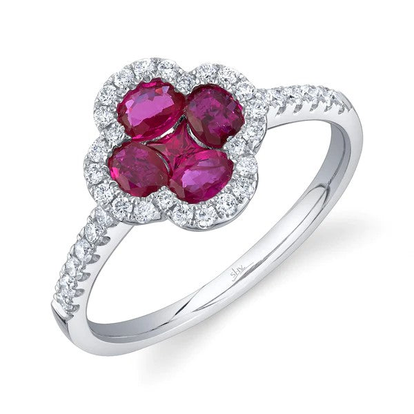 0.30CT Diamond & 0.93CT Ruby Clover Ring - Elegant Four Leaf Clover Jewelry for Women, Perfect for Anniversary, Birthday & Special Occasion Gifts