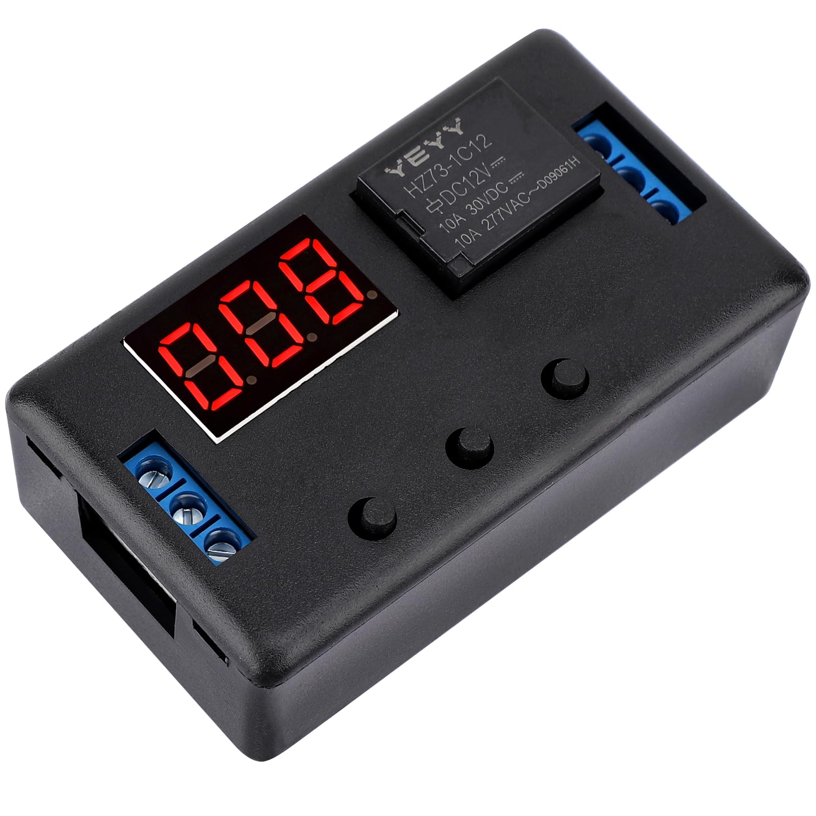DROK 12V Digital Timer Relay Switch - 0.1s to 999min Adjustable Delay, 4-Mode On/Off Cycle, 50mA Capacity with LED Display for Automotive, Home Automation & Industrial Control Systems