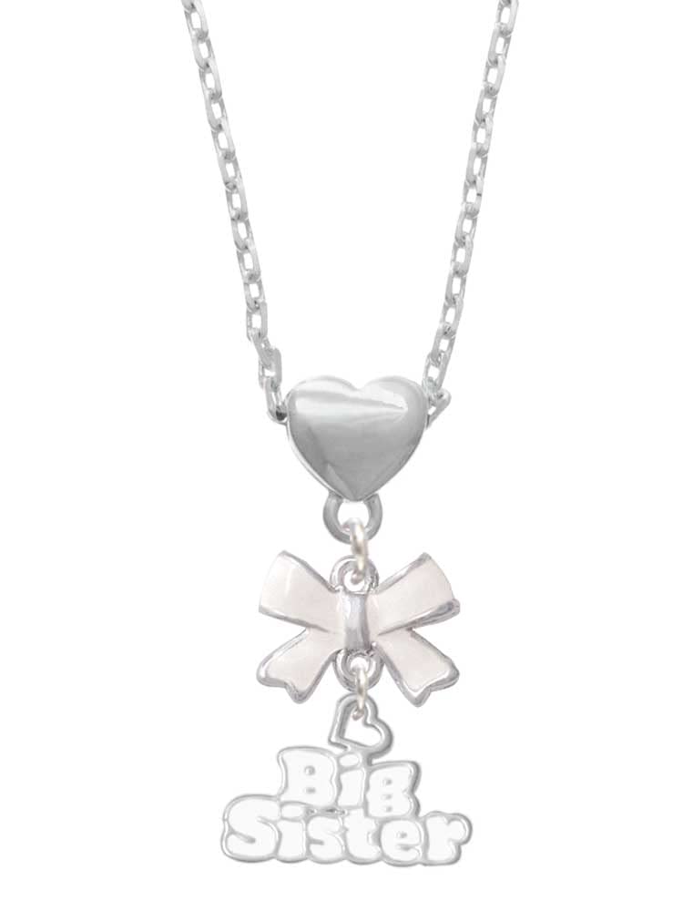 Delight Jewelry Silver-Tone 'Big Sister' Heart & Bow Pendant Necklace with 18+2