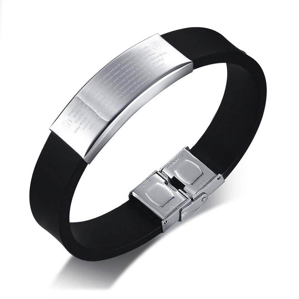 Custom Engraved 16mm Stainless Steel Cross Bangle Bracelet for Men - Religious Bible Verse Silicone Wristband - Perfect for Church, Gifts & Everyday Wear