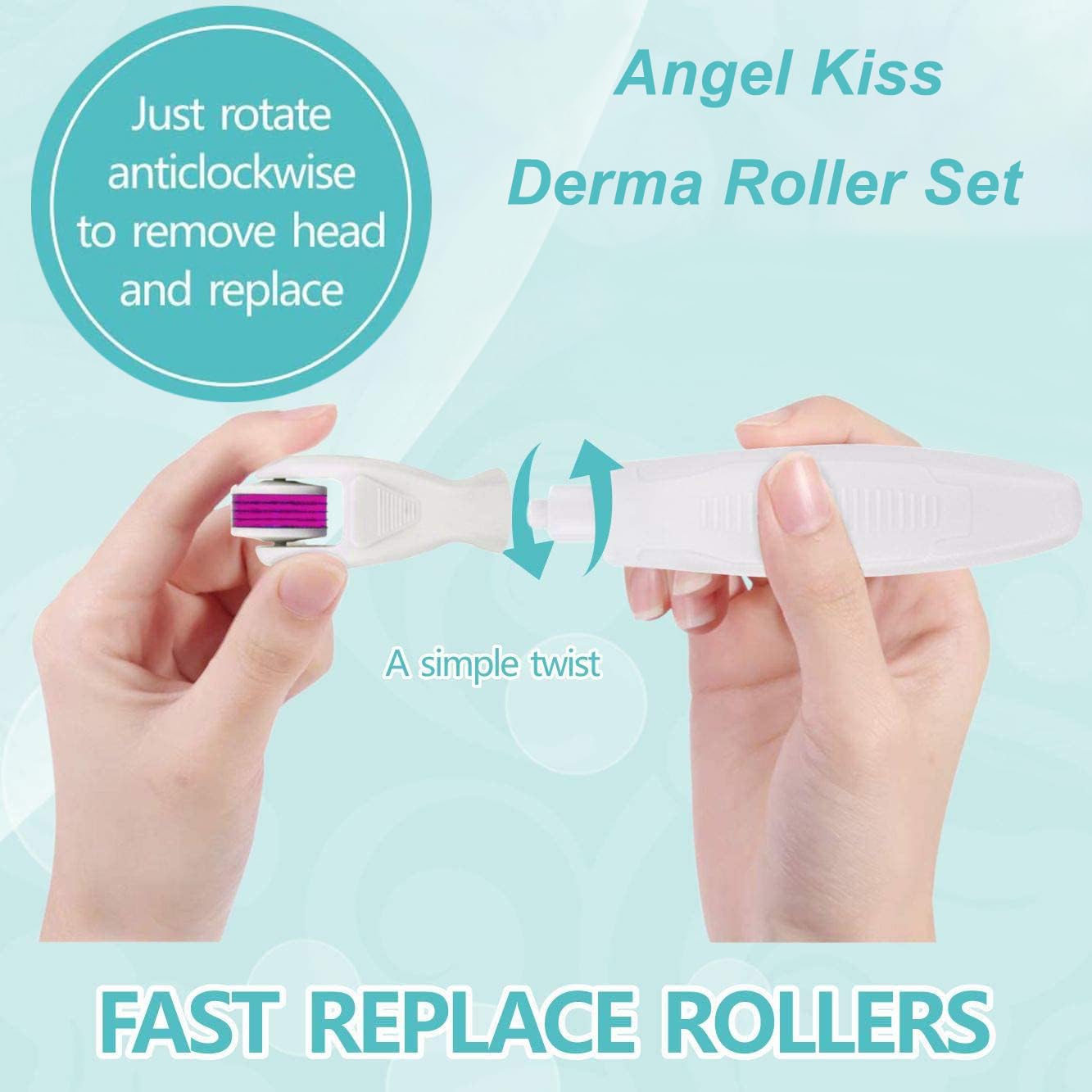 Angel Kiss 4-in-1 Titanium Derma Roller Kit for Face & Body - 0.25mm (300/720 Needles) & 0.3mm (1200 Needles) Microneedling Roller for Microdermabrasion - Skin Care Treatment for Men & Women - Perfect for Anti-Aging, Acne Scars & Hair Growth